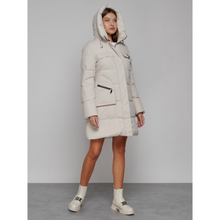 Coat insulated winter female, size 52, beige color-5