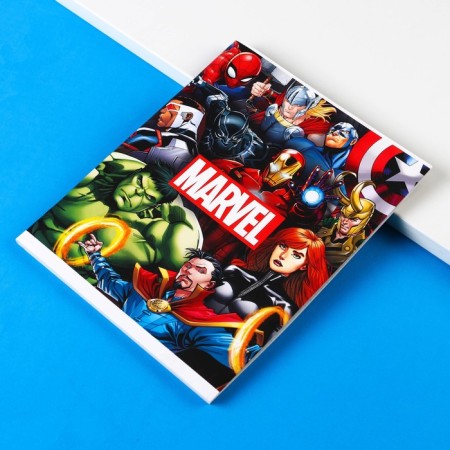 Notebook of 48 sheets in a cage, cardboard cover, block No. 2, whiteness 75% (gray sheets), Marvel, Avengers-4