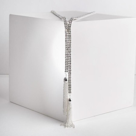 Set 2 objects: earrings, pendant "Elegance" brushes, white color in silver, 50 cm-1