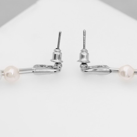 Earrings with pearls "bead" union, pin, color silver-2