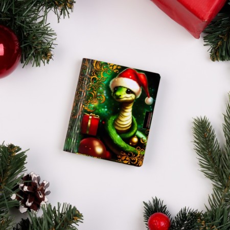 Wooden envelope for money No. 4 "Green, a snake with a gift", 9.8x8.5x2 cm-3