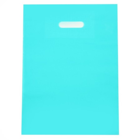 Polyethylene package with a cut handle, turquoise 30-40 cm, 70 μm
