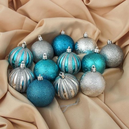 Set of balls plastic D-6 cm, 12 pcs "Festive salute" silver-blue