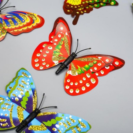 Magnet Plastic "Butterflies Double Wings" Golden Glitter MIX 7x10 cm-1