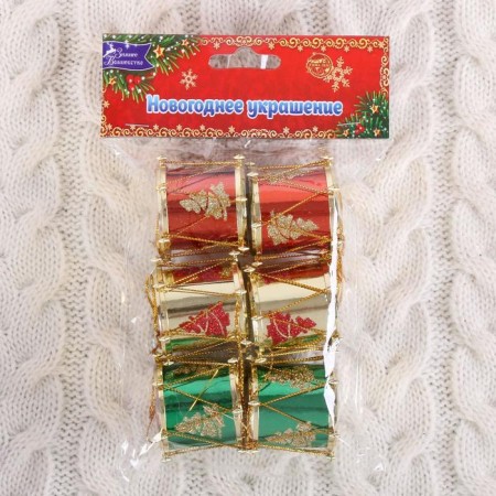 Jewelry decoration "Drum" Christmas tree (set 6 pcs) 3.5x3.5 cm, mix-1