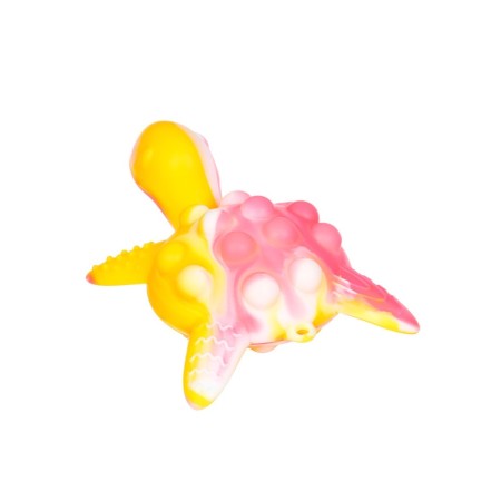 Silicone teether for teeth with a rattle of “turtle”, pink color, crumb I-1