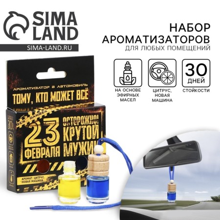 Fragrance to the car on February 23 (2 pcs) “Caution! Cool man! ”, Aroma: citrus, new car