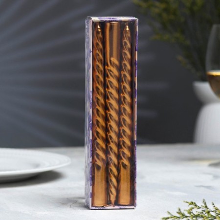 A set of candles of twisted, 1.9x 20 cm, 6 pieces, coffee-gold metallic-2