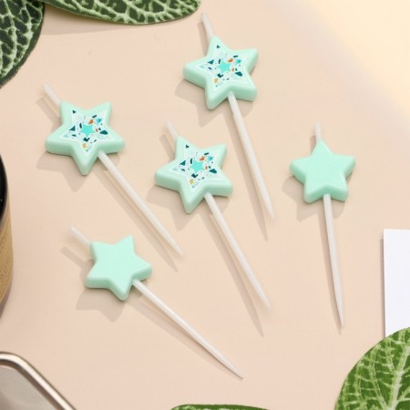 Set of candles for the cake, 5 pcs "Asterisk", Blue