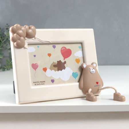 Photo frame plastic 12x17 cm "Bear with hearts" beige 24x19.5 cm-1