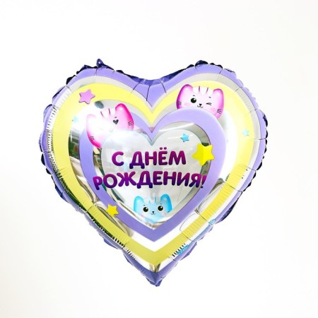 Foil ball 18 "Happy Birthday", cats, heart, with a substrate-1