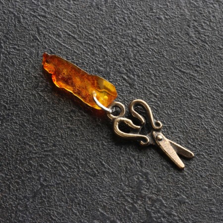 Talisman keychain "Scissors", brass, amber-1