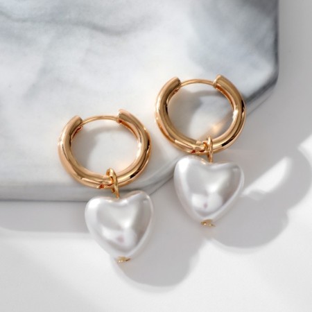 Earrings with the removable element "Transformer" heart is pearl, white color in gold