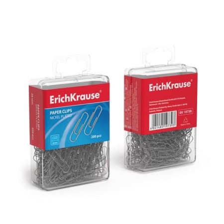 Office paper clips 28 mm, nickel, 200 pcs., Erich Krause, plastic boxing-2
