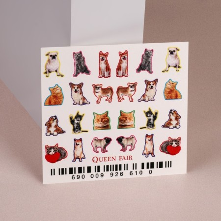 Slider - design for nails "cats and dogs", multi -colored