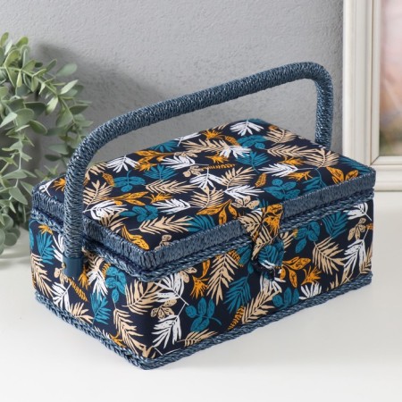 Casket for needlework "Forest branches on blue" 24x16x11 cm