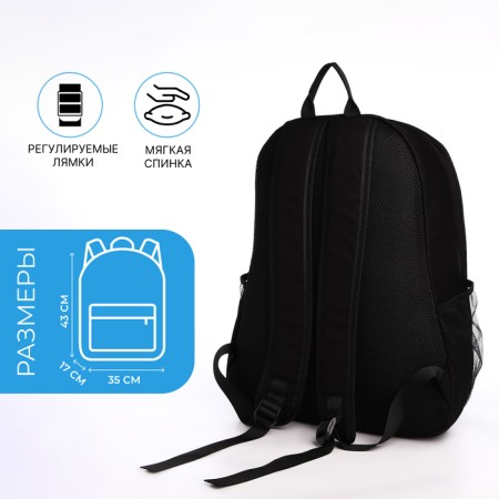 Young backpack from textiles on lightning, 3 pockets, black color-1