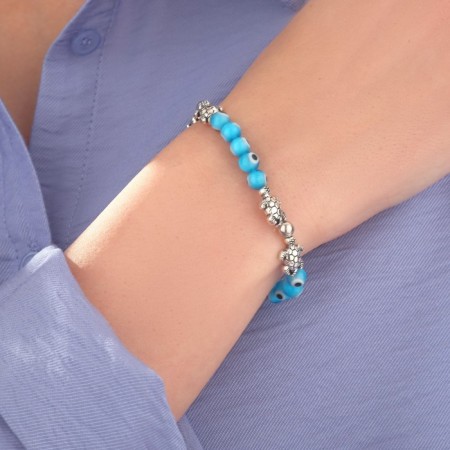 Bracelet amulet "Glazik" turtles, blue color in silver, 6 cm-5