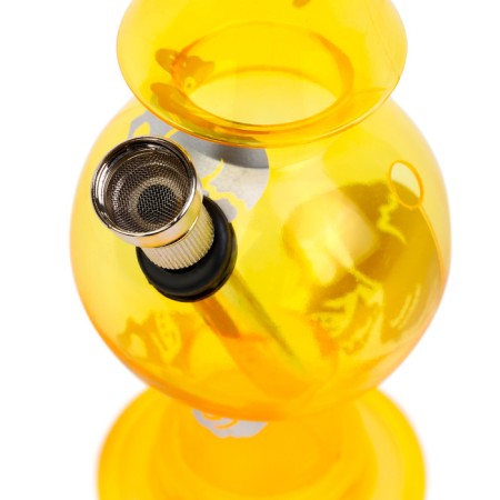 Bong, H-20.5 cm, "Skull", with a grinder, acrylic, yellow-1