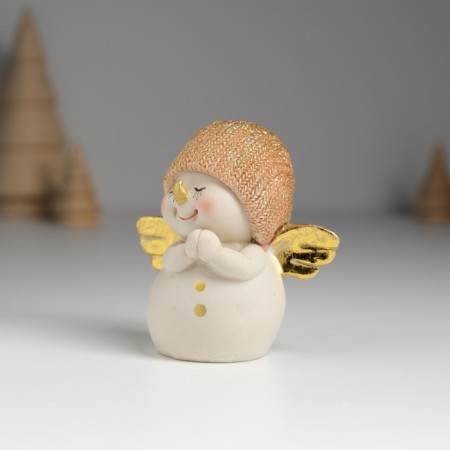 Polystone souvenir "Snowman in a golden knitted cap, with wings" 6x4x7.5 cm-2
