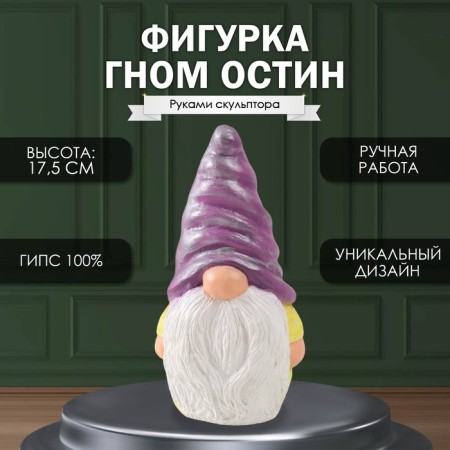 Figure "Gnome of Austin" height 17.5 cm, width 9.5 cm, length 8.5 cm.