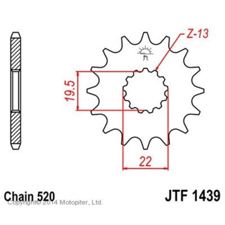 Leading star JT SPROCKETS 1439.14, chain 520, 14 teeth