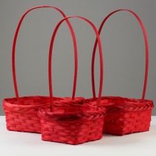 A set of wicker baskets, D19x9/32 cm, d22x9.5/34 cm, d25x10/36 cm, 3pcs, red, bamboo