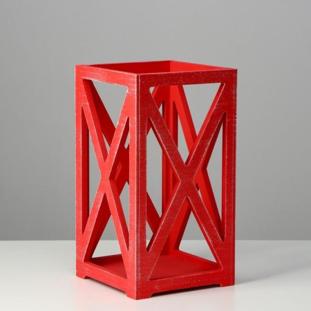 Kashpo wooden 14 × 14 × 26 cm "Lantern High-tech Provence", red-1