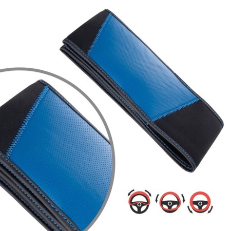 DSV steering wheel cover with inserts, perforation, neoprene, Black+ Blue, size M-2