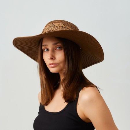 Women's hat Minaku "Leopard" Brown color, rr 56-58-5