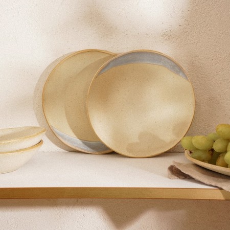 A set of porcelain plates SL Home "Wave Sardinia", d = 21.5 cm, beige color-5