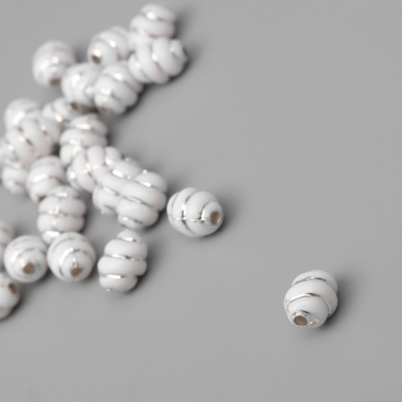 Beads for creativity plastic "Spiral" white-silver set 20 g 1.2x0.9x0.9 cm