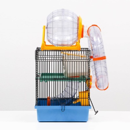 A cage for rodents, two -tier, with a shelf, a house and a ball, 28 x 24.5 x 31 cm, mix-1