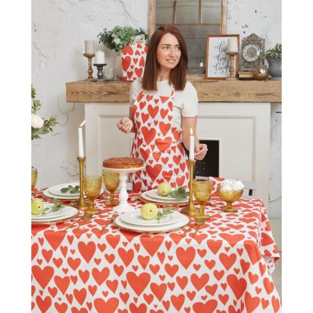 Apron "Ethel" Red Hearts 60x65cm, 100% cotton, sarzha 190 g/m2-1