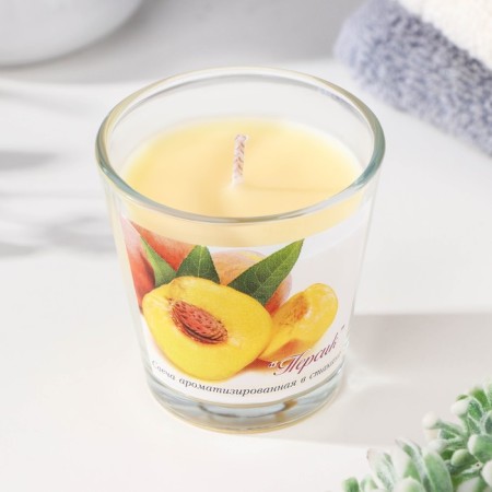 Aromatic candle in a glass "Persik", 6.5x6.5 cm, 10 hours, 165 g, yellow