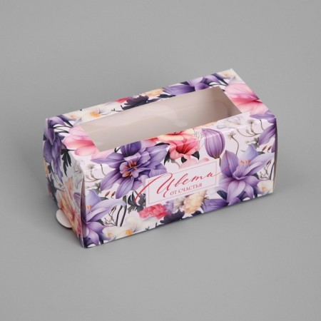 Box for Makarun, confectionery packaging "Flowers", 12 x 5.5 x 5.5 cm