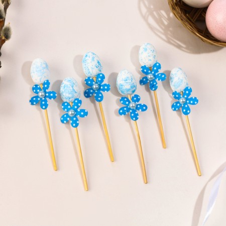 Swap eggs flower blue, set 6 pcs.-2