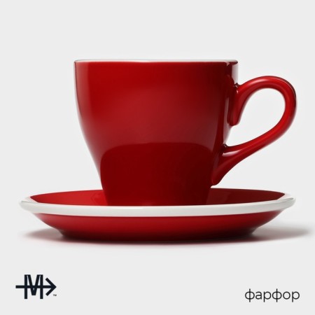 Coffee steam porcelain Magistro Coffee Time, 2 objects: a cup 280 ml, a saucer d = 15.5 cm, red color-1