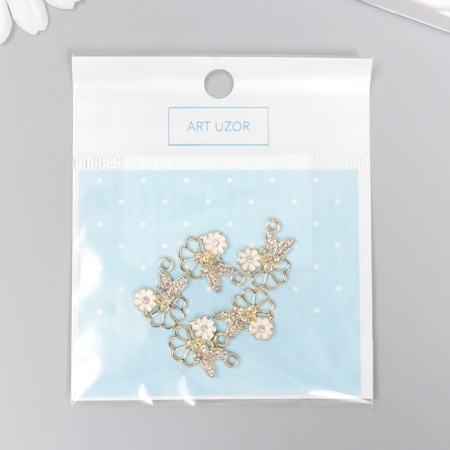 Decor for creativity metal, enamel, rhinestones "butterfly on flowers" 1.9x1.5 cm-3