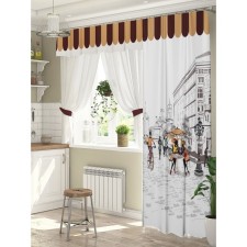 A set of curtains for windows with the balcony door 
