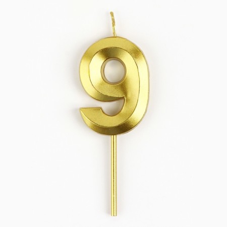 Candle figure for the cake "9", gold, 2.5 x 8 cm.-1