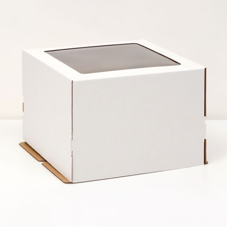Box for a cake with a window, white, 26.5 x 26.5 x19 cm