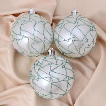 Set of balls plastic D-8 cm, 3 pcs "geometric" green-white