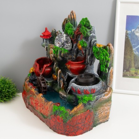 Table Polystone Fountain from the Network Light "Water Mill and Pagoda" 30x19x31 cm-2