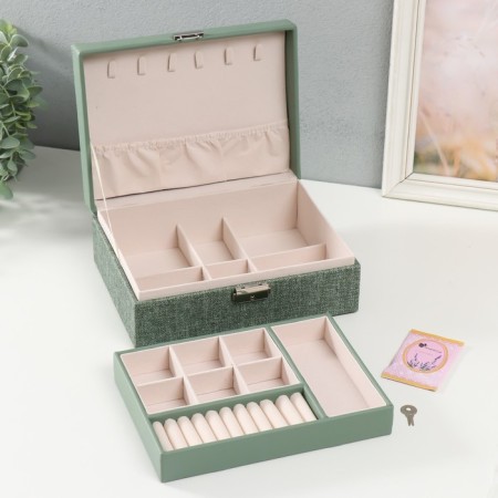 Casket to the leatherette for jewelry "Green" combined 23x17.2x9 cm-2