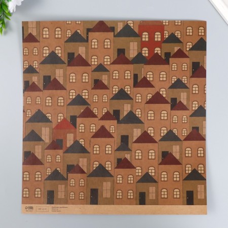 Scrapbooking paper bilateral craft "houses and umbrellas" density 180 g 30.5x32 cm-3