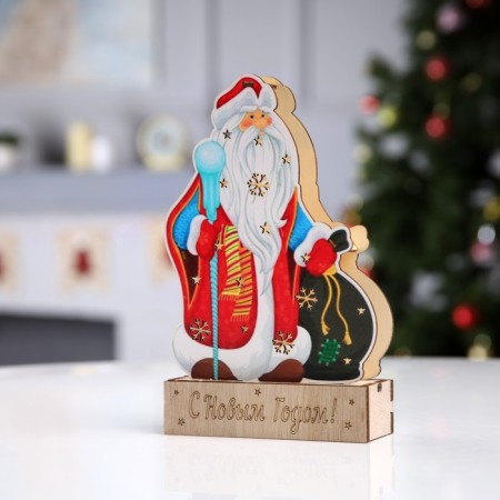 LED figure "Santa Claus" 14 × 20 × 2.5 cm, wood, batteries LR1130x3, glow warm white-1
