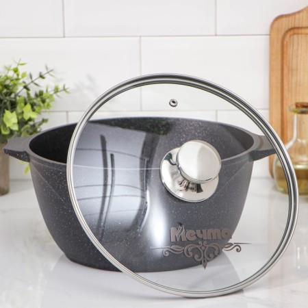 Pamper "granite Star", 5 l, d = 26 cm, h = 13 cm, glass cover, anti -stick coating-1