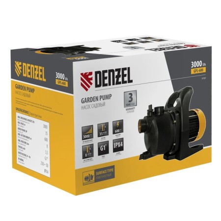 Surface pump Denzel GPL600, Garden, 600 W, pressure 35 m, 50 l/min, cable 1.2 m-8