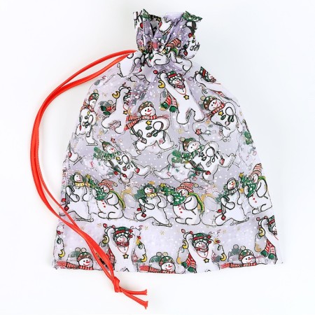 Gift bag "Snowmen with Christmas trees", p. 25 × 32 cm, organza-2